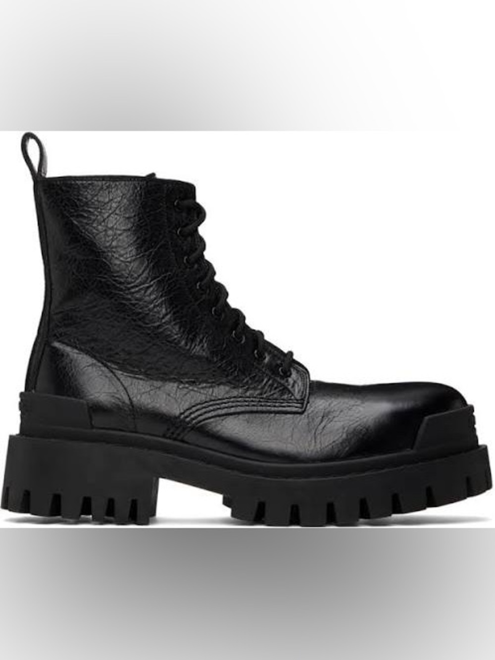 Balenciaga Black Lug-Sole Leather Combat Strike Bootie